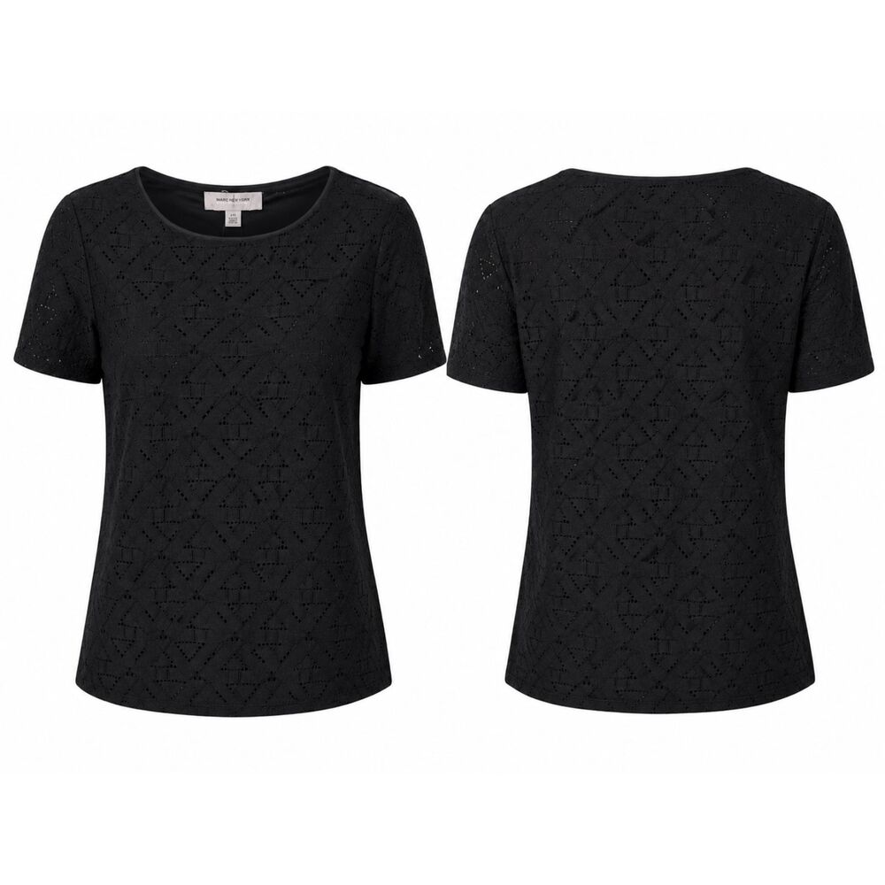 Marc New York Eyelet Short Sleeve Top Black Size Large NWT